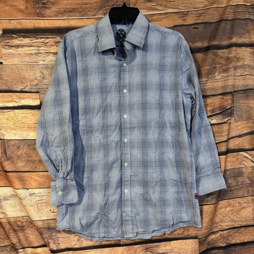 English Laundry Men's Large L Gray Plaid Dress Shirt Long Sleeve Tailored Fit